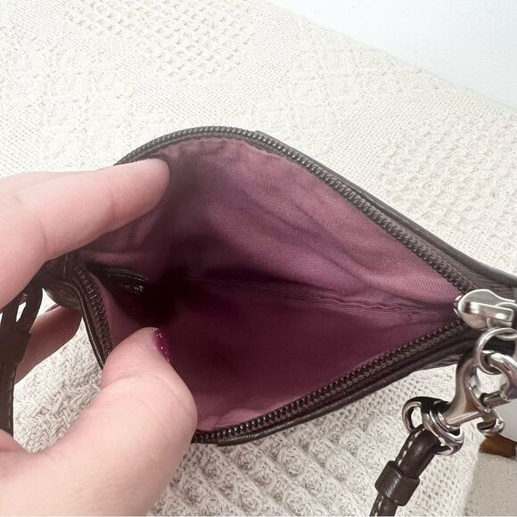 Y2K Coach Small Pebble Leather Wristlet F42389 Silver Mahogany Brown Clip Pouch - Picture 6 of 10